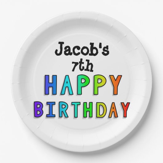 Rainbow Happy Birthday Personalisiert Pappteller (Vorderseite)