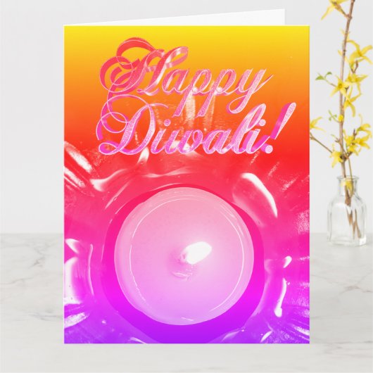 Rainbow Happy Diwali Colorful Candlelight Karte (Gelbe Blume)