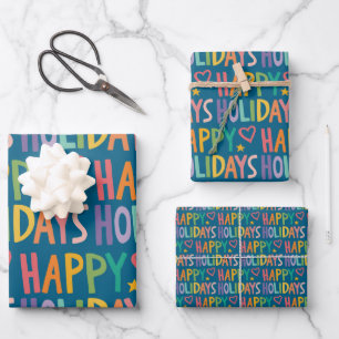 Rainbow HAPPY HOLIDAYS HandGezeichnet Weihnachtsfe Geschenkpapier Set