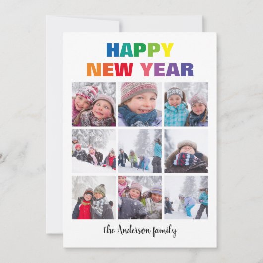 Rainbow Happy New Year Collage - Weihnachtskarte Einladung (Vorderseite)