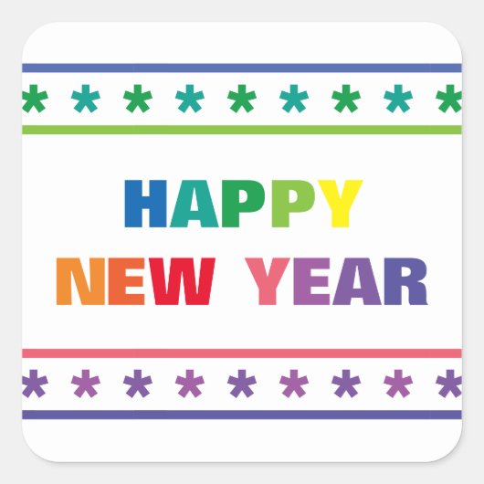 Rainbow Happy New Year - Square Sticker (Vorderseite)