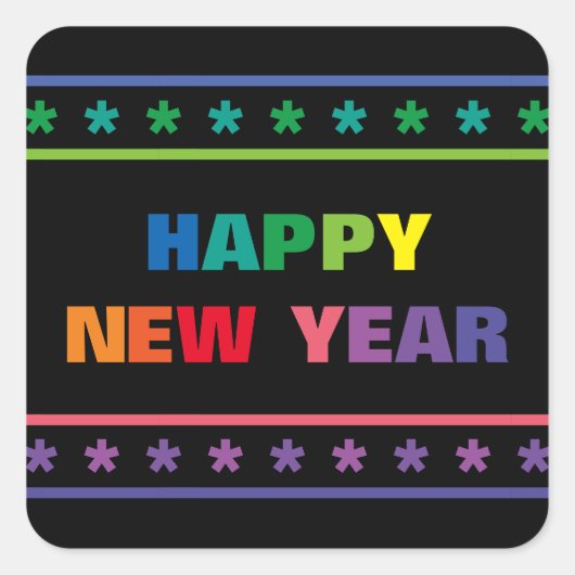 Rainbow Happy New Year - Square Sticker (Vorderseite)