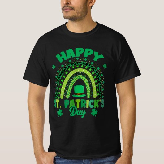 Rainbow Happy St Patricks Day Kleeblatt Leprechaun T-Shirt (Vorderseite)