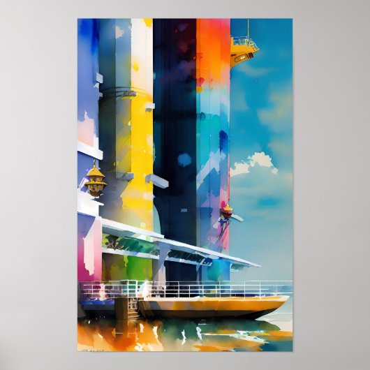 Rainbow Harbour WaterColor Poster (Vorne)
