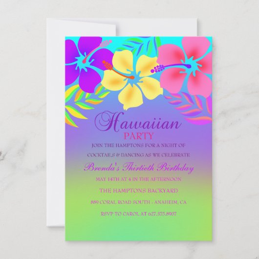 Rainbow Hawaiian Blume Einladung zum Geburtstag (Vorderseite)
