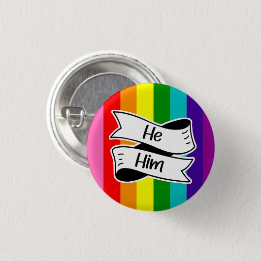Rainbow He/Him Pronoun Abzeichen Button (Vorne & Hinten)