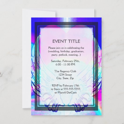 Rainbow Heart and Angel Wings Einladung (Vorderseite)