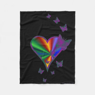 Rainbow Heart and Butterfly Fleecedecke
