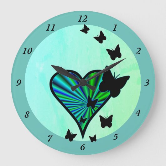 Rainbow Heart and Butterfly Große Wanduhr (Vorderseite)