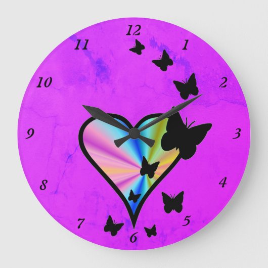 Rainbow Heart and Butterfly Große Wanduhr (Vorderseite)