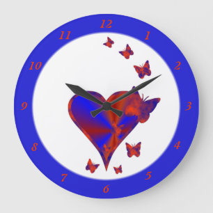 Rainbow Heart and Butterfly Große Wanduhr
