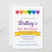 Rainbow Heart Balloons Girly Birthday Party Einladung (Vorderseite)