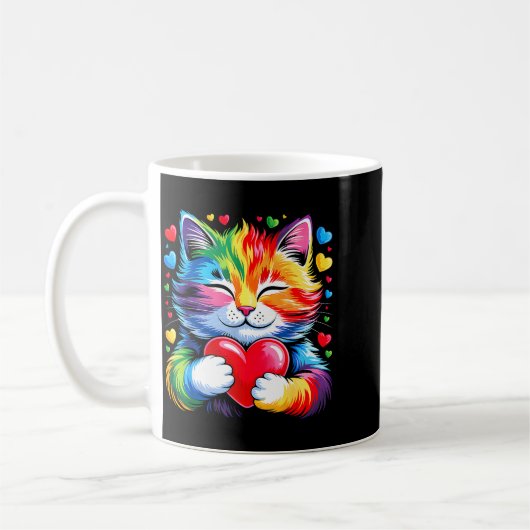 Rainbow Heart Cat, Cute Valentine Day For Kids Boy Kaffeetasse (Links)