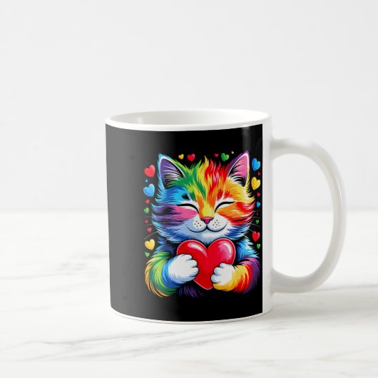 Rainbow Heart Cat, Cute Valentine Day For Kids Boy Kaffeetasse (Rechts)