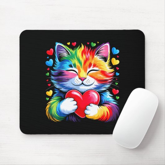 Rainbow Heart Cat, Cute Valentine Day For Kids Boy Mousepad (Mit Mouse)