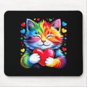 Rainbow Heart Cat, Cute Valentine Day For Kids Boy Mousepad (Vorne)