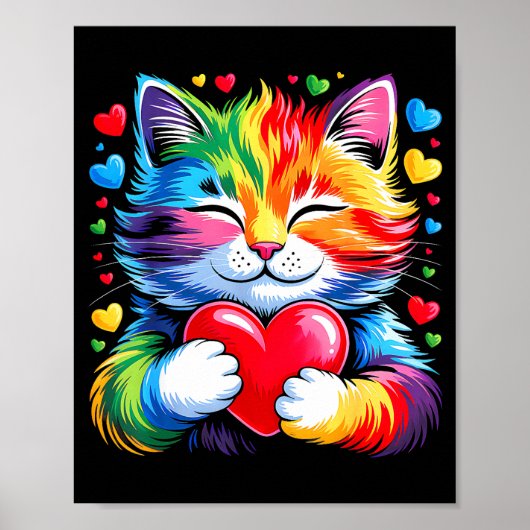Rainbow Heart Cat, Cute Valentine Day For Kids Boy Poster (Vorne)