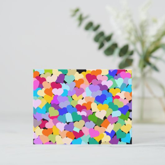 Rainbow Heart Confetti Postkarte (Stehend Vorderseite)