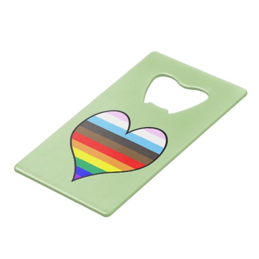 Rainbow Heart Credit Card Flaschenöffner (Rückseite Schrägansicht)
