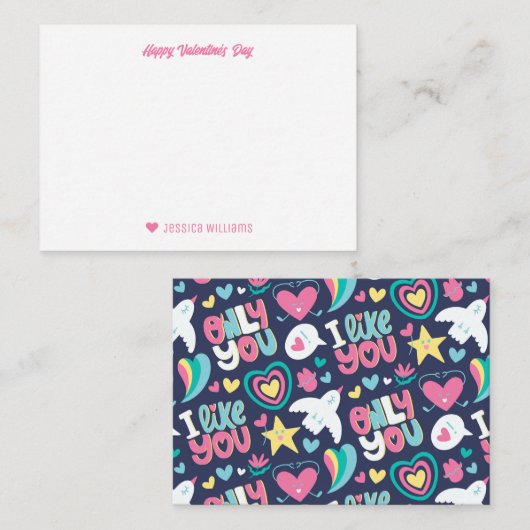 Rainbow Heart Doodle Muster Niedlich Valentinstag Mitteilungskarte (Vorne/Hinten)