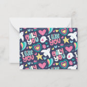Rainbow Heart Doodle Muster Niedlich Valentinstag Mitteilungskarte (Rückseite)