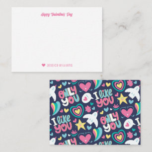 Rainbow Heart Doodle Muster Niedlich Valentinstag Mitteilungskarte