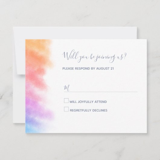 Rainbow Heart Full of Joy Wedding RSVP Karte (Vorderseite)