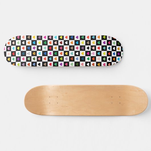 Rainbow Heart Grid Pattern Skateboard (Horizontal)