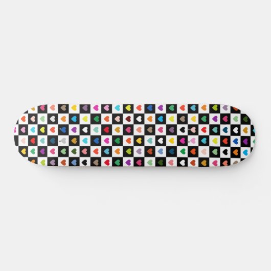 Rainbow Heart Grid Pattern Skateboard (Horizontal)
