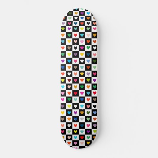 Rainbow Heart Grid Pattern Skateboard (Vorderseite)