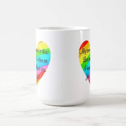 RAINBOW HEART JOHN 15:12 DESIGN KAFFEETASSE (Mittel)