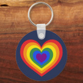 Rainbow Heart LGBTQ Prix auf Navy Blue Schlüsselanhänger (Vorderseite)