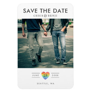 Rainbow Heart LGBTQ Save the Date mit Foto Magnet