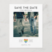 Rainbow Heart LGBTQ Save the Date mit Foto Postkarte (Vorderseite)