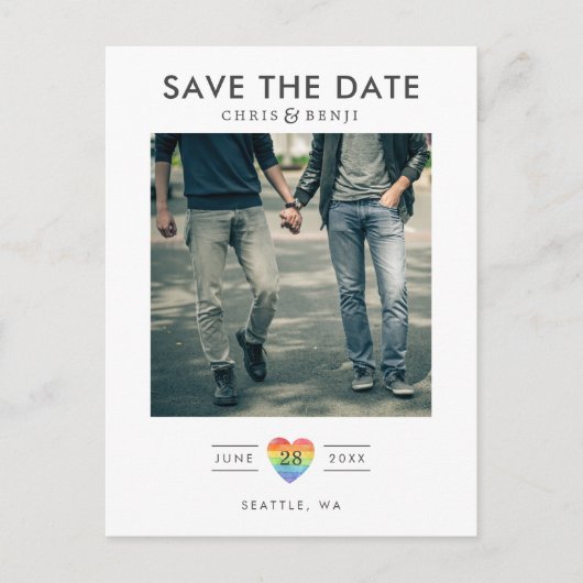 Rainbow Heart LGBTQ Save the Date mit Foto Postkarte (Vorderseite)