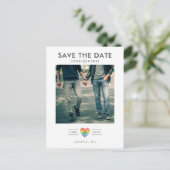 Rainbow Heart LGBTQ Save the Date mit Foto Postkarte (Stehend Vorderseite)