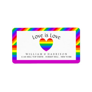 Rainbow Heart Liebe ist Liebe Hochzeit Adressaufkleber