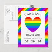Rainbow Heart Liebe ist Liebe Hochzeit Vielen Dank Postkarte (Vorne/Hinten)