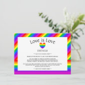Rainbow Heart Liebe ist Liebe Hochzeitsdetails Begleitkarte (Stehend Vorderseite)