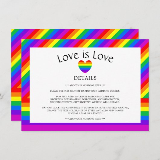 Rainbow Heart Liebe ist Liebe Hochzeitsdetails Begleitkarte (Vorne/Hinten)