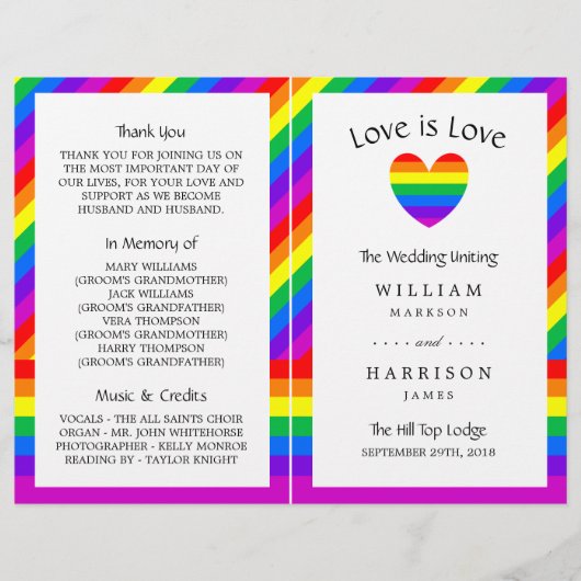 Rainbow Heart Liebe ist Liebe Wedding Bi-fold Prog (Vorderseite)