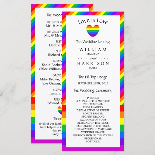 Rainbow Heart Liebe ist Liebe Wedding Programm (Vorne/Hinten)