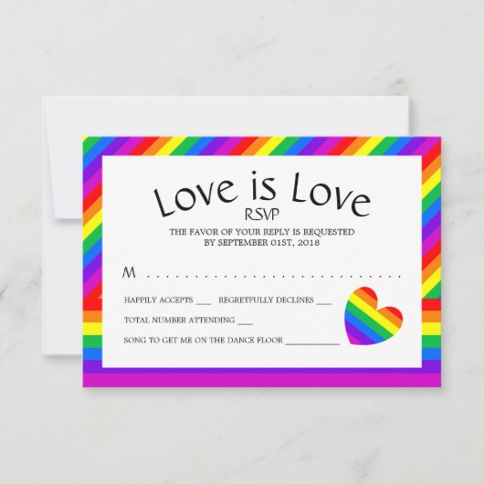 Rainbow Heart Liebe ist Liebe Wedding RSVP Karte (Vorderseite)