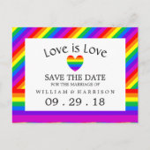 Rainbow Heart Liebe ist Liebe Wedding Save the Dat Ankündigungspostkarte (Vorderseite)