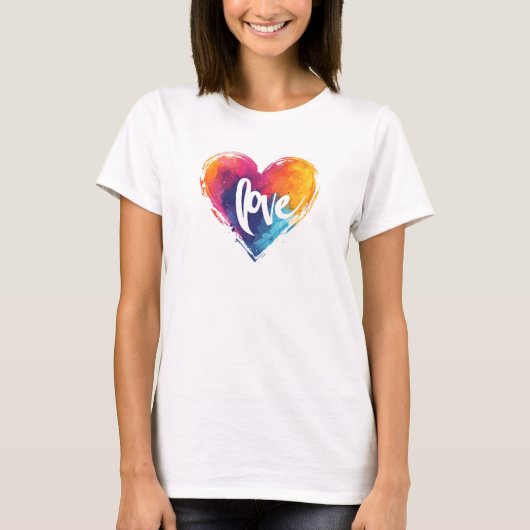 Rainbow Heart Liebe Slogan T-Shirt (Vorderseite)