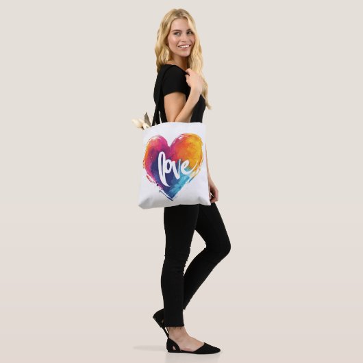 Rainbow Heart Liebe Slogan Tasche (Am Model)