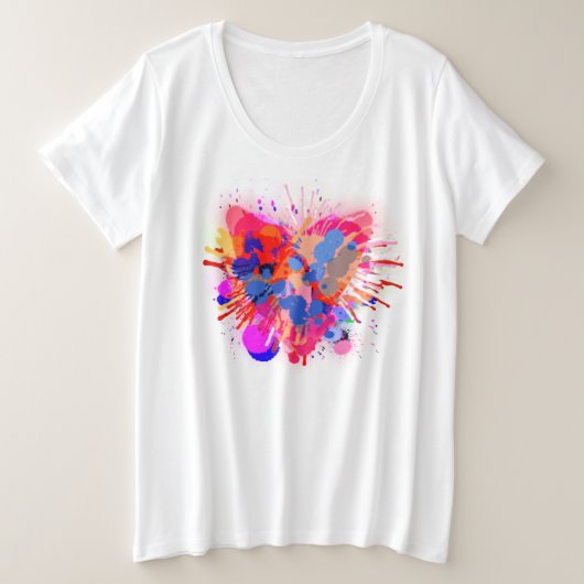 Rainbow Heart Liebe Wasserfarben Pinsel Spritzer A Große Größe T-Shirt (Design vorne)