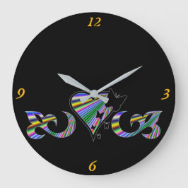 Rainbow Heart Lily and Butterfly Große Wanduhr