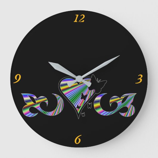 Rainbow Heart Lily and Butterfly Große Wanduhr (Vorderseite)