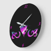 Rainbow Heart Lily and Butterfly Große Wanduhr (Winkel)